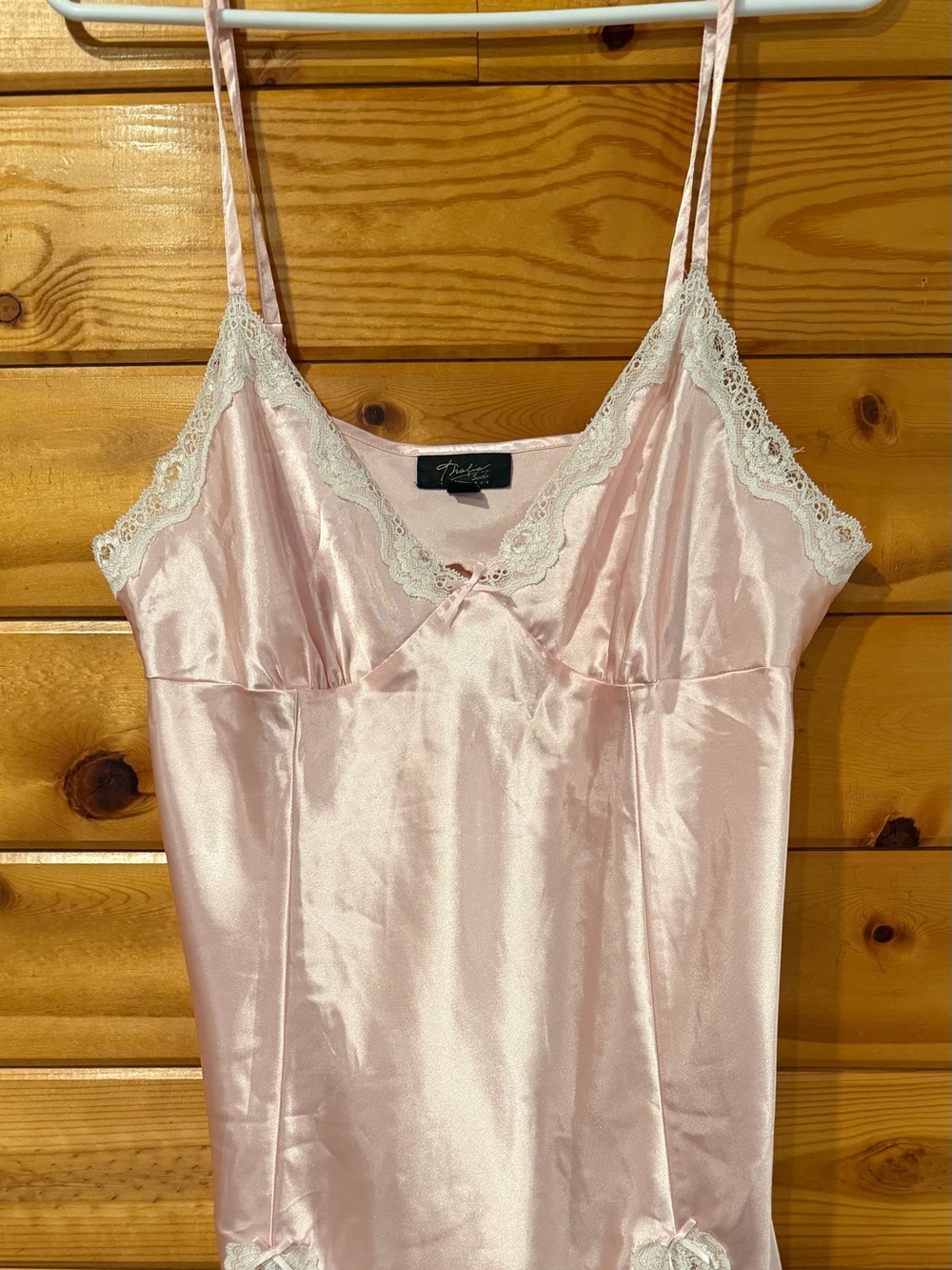 Thalia Sodi Blush Pink Satin Slip with Cream Lace Trim